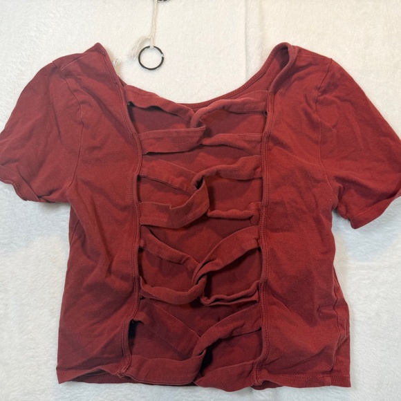 Forever 21 Crop Top Womens Size Medium Rust Cut out Back Preppy T-Shirt 90s - Picture 6 of 7